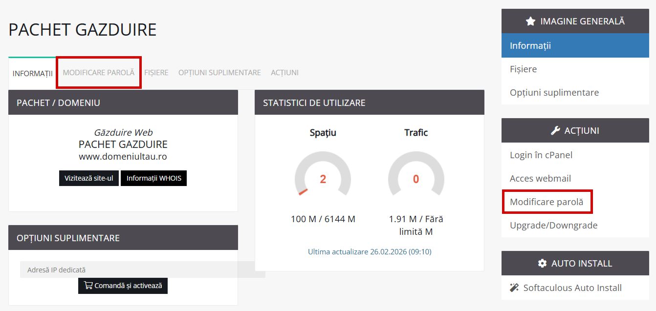 Click pe Modificare parola