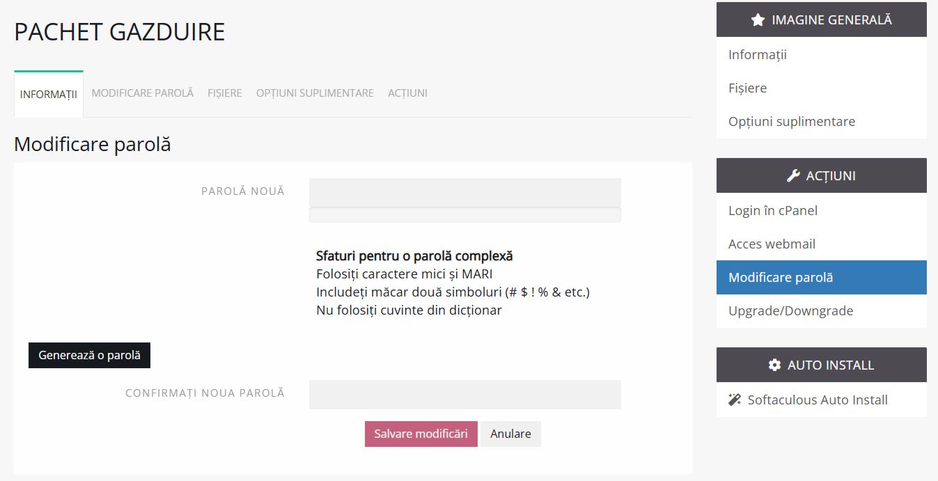 Modificare parola cPanel