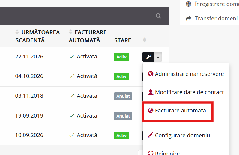 Facturare automata domeniu
